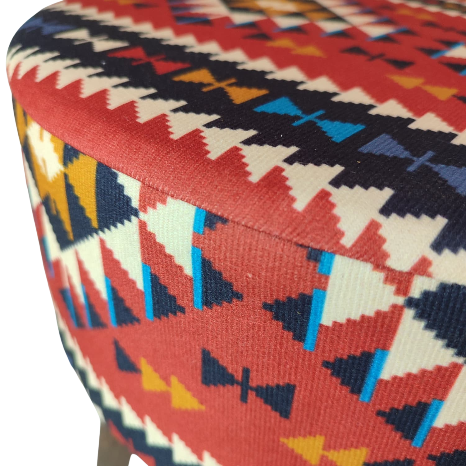 Puf Koltuk Tabure - Anadolu Kilim Kırımızı- Ahşap Ayaklı