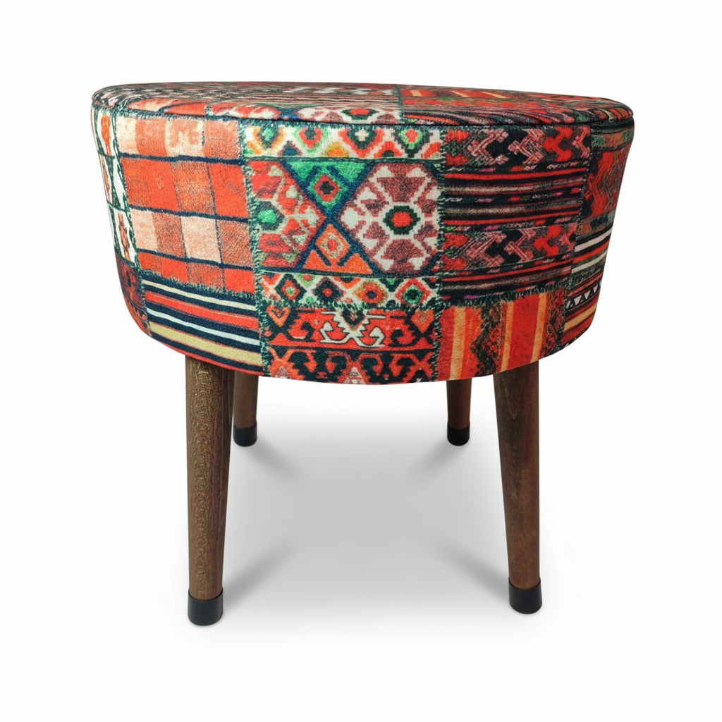 Puf Koltuk Tabure - Anadolu Kilim - Ahşap Ayaklı