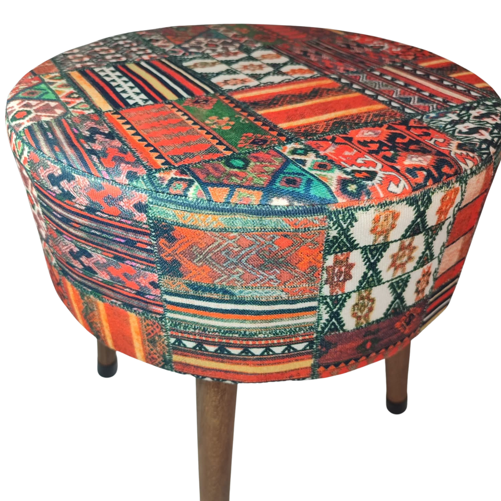 Puf Koltuk Tabure - Anadolu Kilim - Ahşap Ayaklı