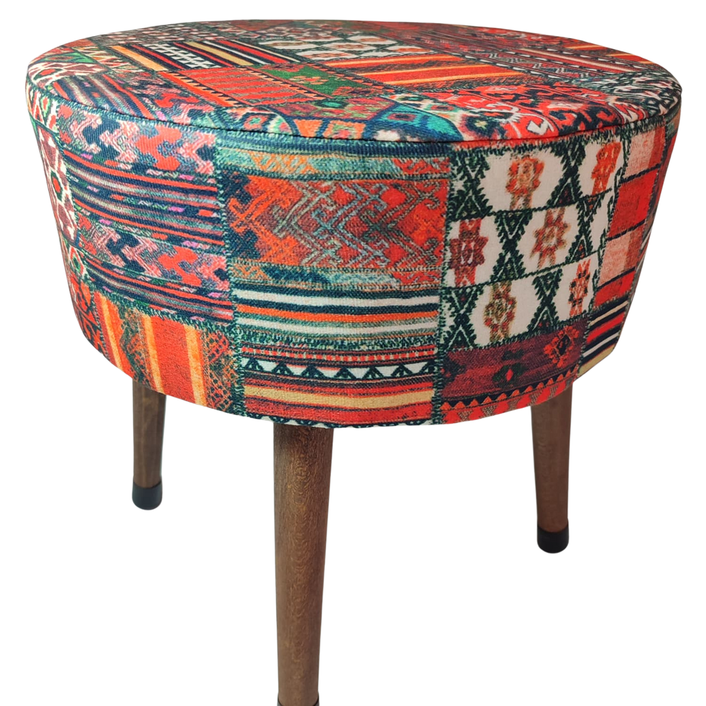 Puf Koltuk Tabure - Anadolu Kilim - Ahşap Ayaklı