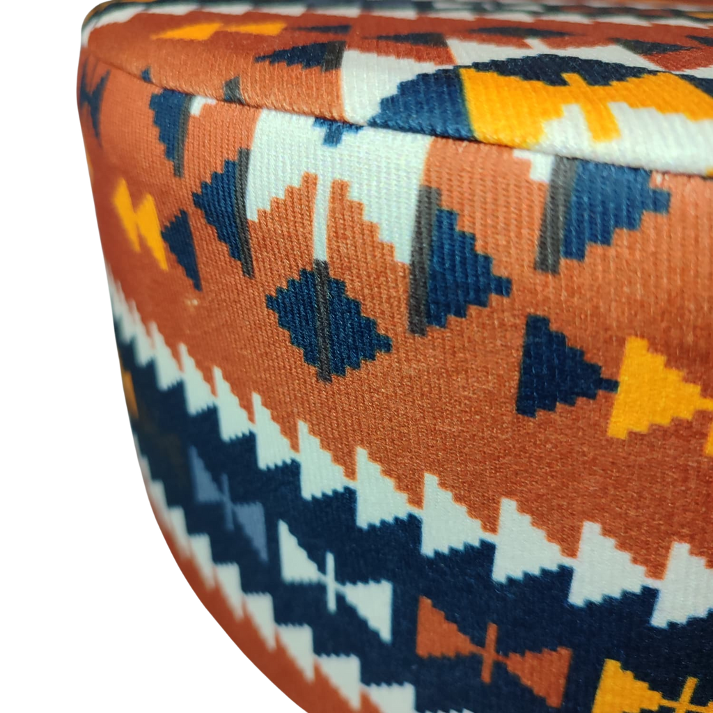 Puf Koltuk Tabure - Anadolu Kilim Turuncu - Ahşap Ayaklı