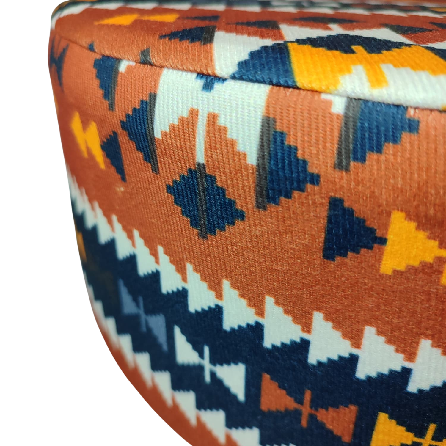Puf Koltuk Tabure - Anadolu Kilim Turuncu - Ahşap Ayaklı