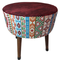 Puf Koltuk Tabure - Modern Kilim Bordo - Ahşap Ayaklı