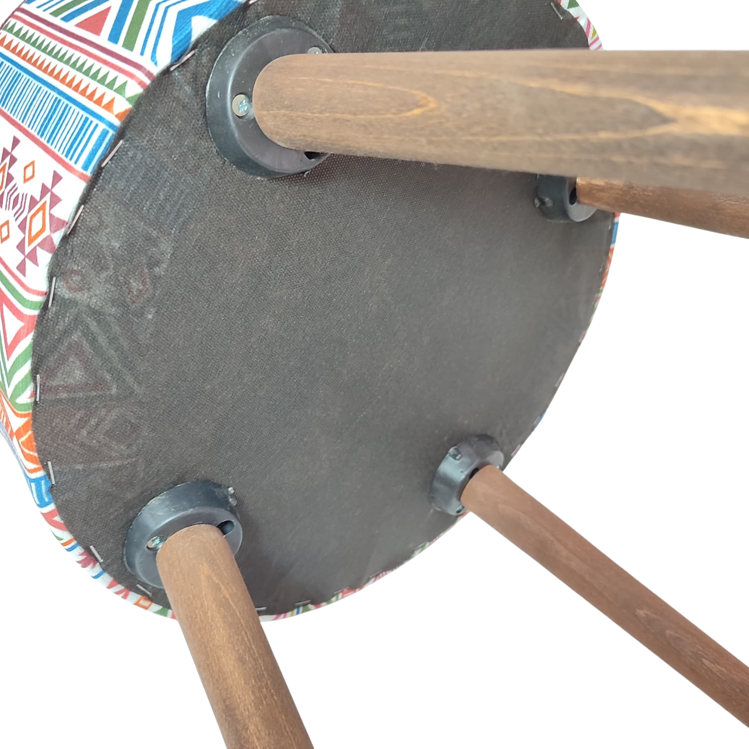 Puf Koltuk Tabure - Modern Kilim Bordo - Ahşap Ayaklı
