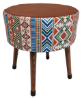Puf Koltuk Tabure - Modern Kilim Koyu Kiremit - Ahşap Ayaklı