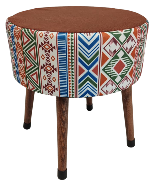 Puf Koltuk Tabure - Modern Kilim Koyu Kiremit - Ahşap Ayaklı