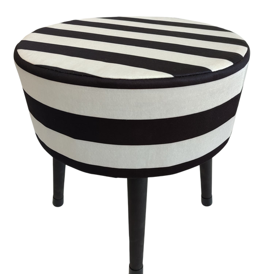 Puf Koltuk Tabure - Zebra Desenli - Ahşap Ayaklı
