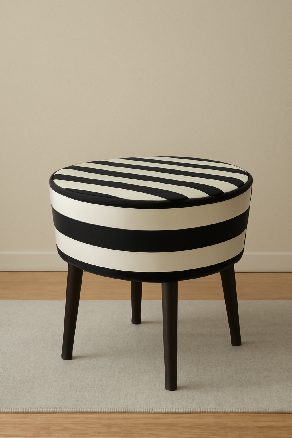 Puf Koltuk Tabure - Zebra Desenli - Ahşap Ayaklı