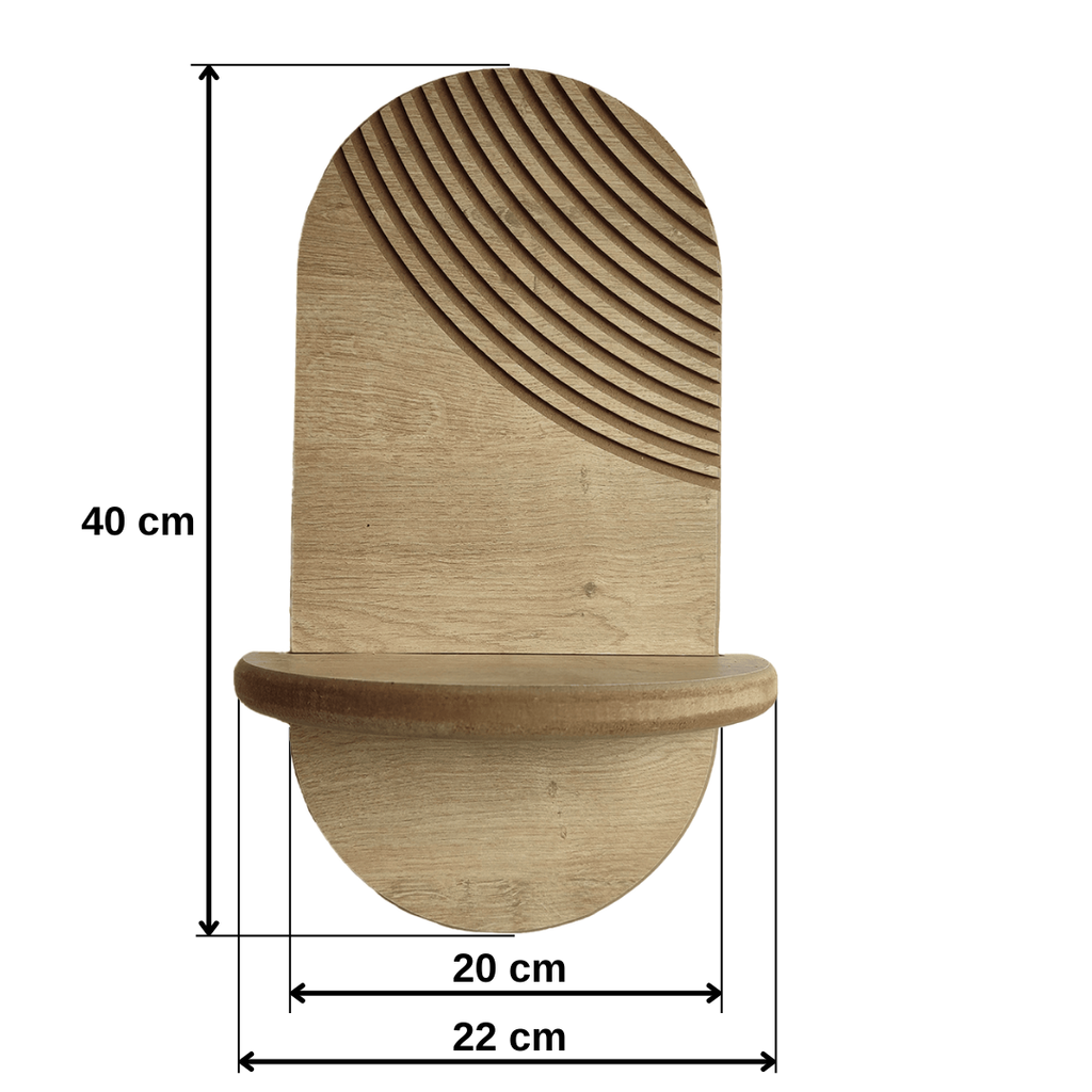 Minimal Meşe Duvar Rafı - 1 Kademeli Radyal Çizgili - Meşe Rengi