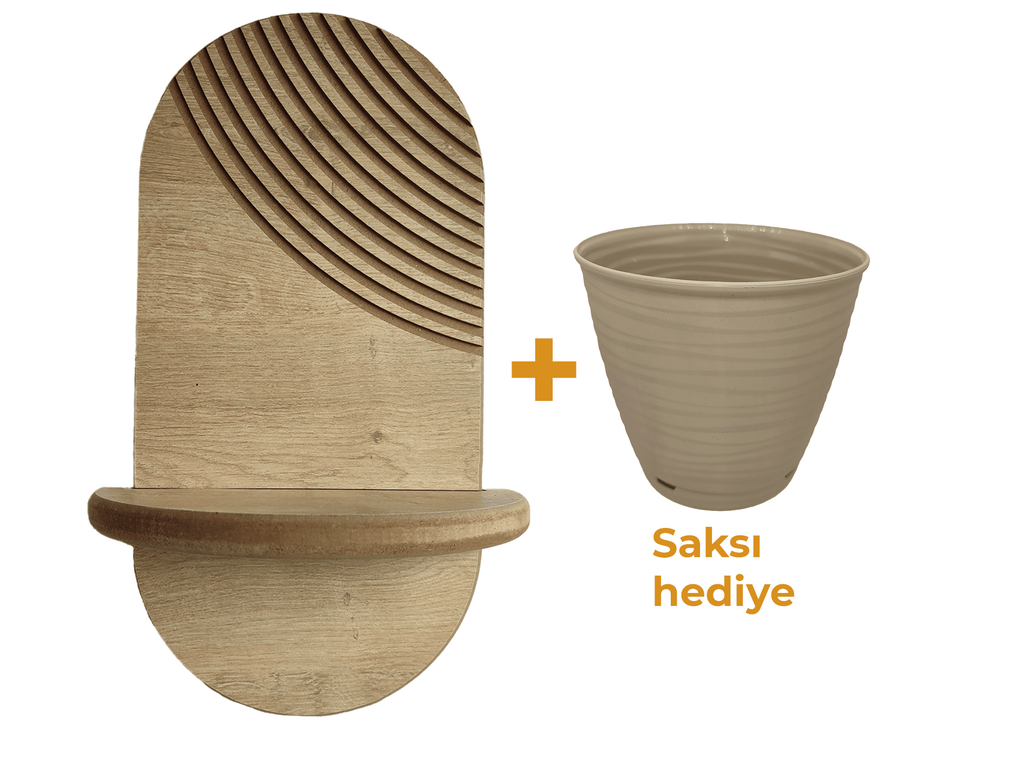 Minimal Meşe Duvar Rafı - 1 Kademeli Radyal Çizgili